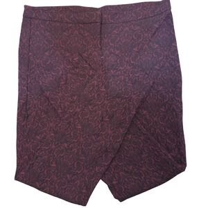 Kenar Paisley Print Ankle‎ Pants Trousers Career Burgundy Black Rayon Spandex 10
